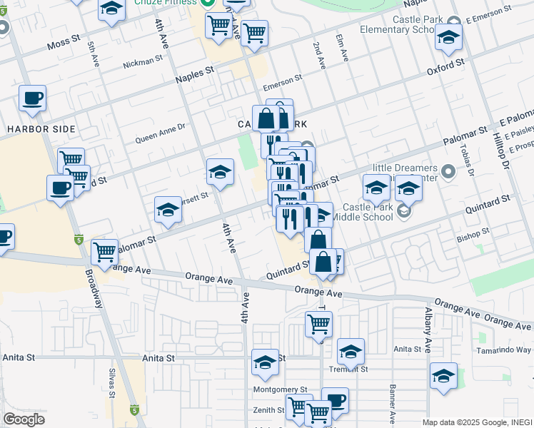 map of restaurants, bars, coffee shops, grocery stores, and more near 1339 Tempra Place in Chula Vista