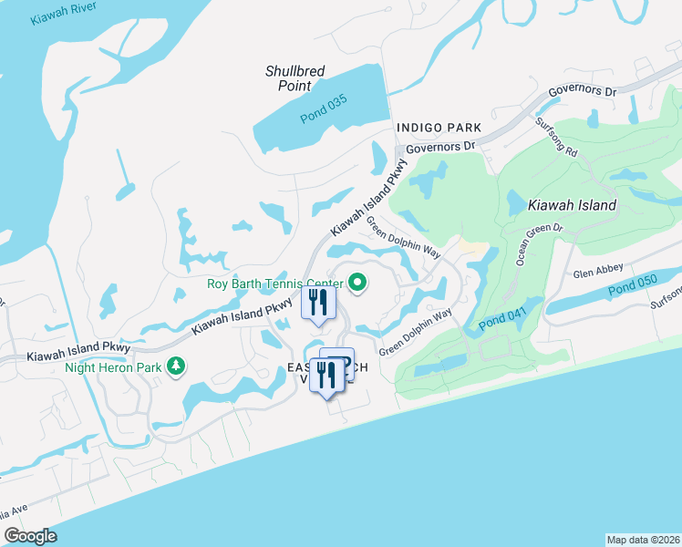 map of restaurants, bars, coffee shops, grocery stores, and more near 1 Sanctuary Beach Drive in Kiawah Island