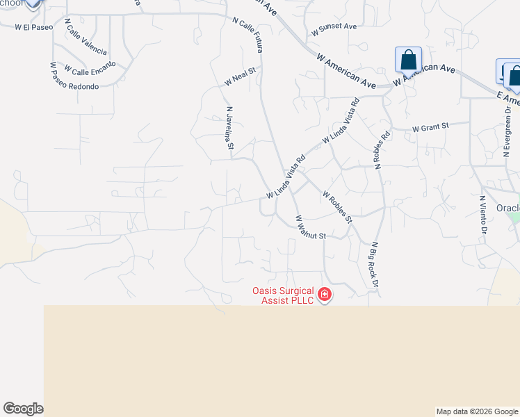 map of restaurants, bars, coffee shops, grocery stores, and more near North Circle Drive in Oracle