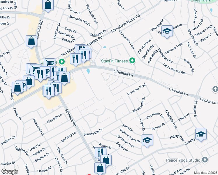 map of restaurants, bars, coffee shops, grocery stores, and more near 2914 Ervin Way in Mansfield