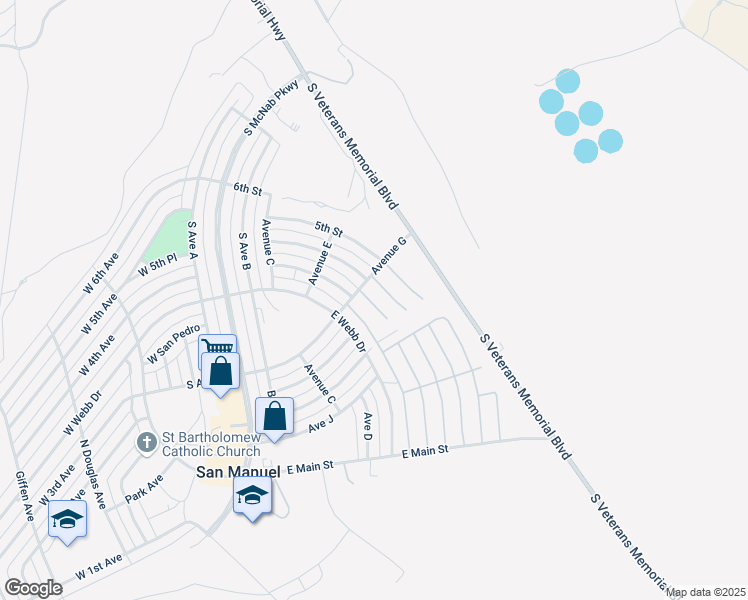 map of restaurants, bars, coffee shops, grocery stores, and more near 400-528 South Tierra Verde Place in San Manuel