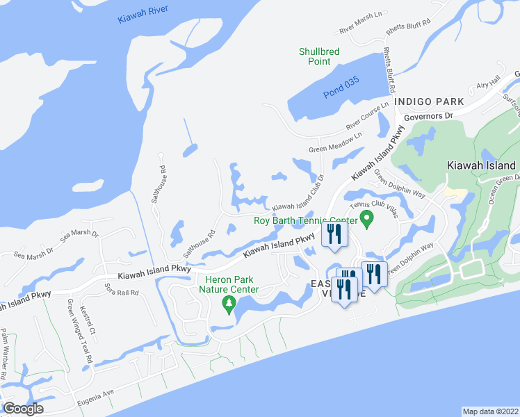 map of restaurants, bars, coffee shops, grocery stores, and more near 46 Kiawah Island Club Drive in Johns Island