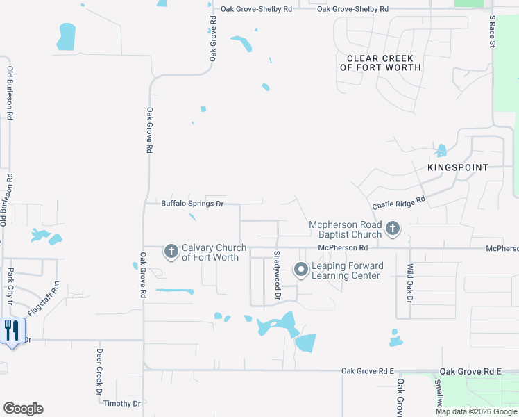 map of restaurants, bars, coffee shops, grocery stores, and more near 1017 McKavett Drive in Fort Worth