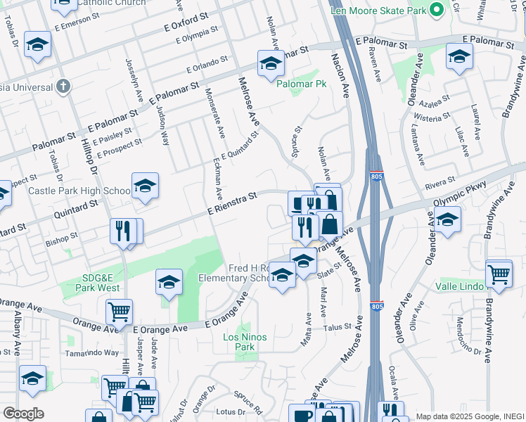 map of restaurants, bars, coffee shops, grocery stores, and more near in Chula Vista
