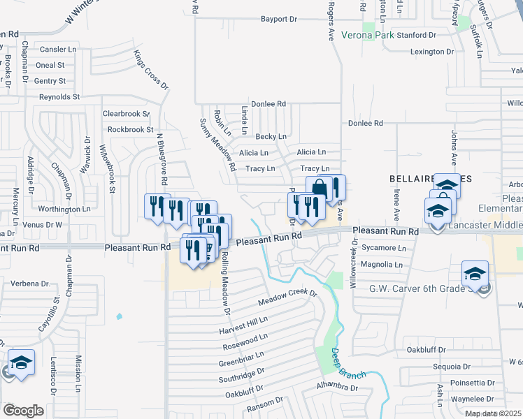 map of restaurants, bars, coffee shops, grocery stores, and more near 1409 Pleasant Run Road in Lancaster