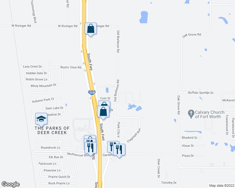 map of restaurants, bars, coffee shops, grocery stores, and more near 10300 Animas Court in Fort Worth