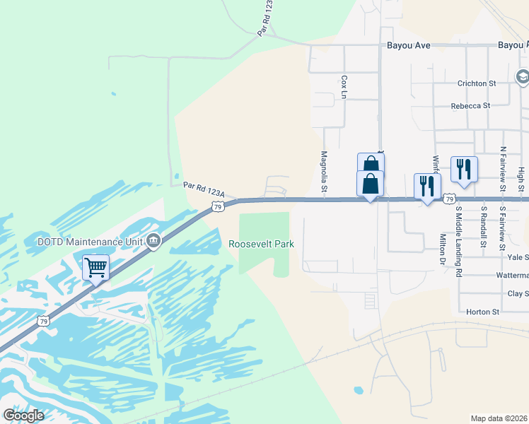 map of restaurants, bars, coffee shops, grocery stores, and more near 1526 Shreveport Road in Minden
