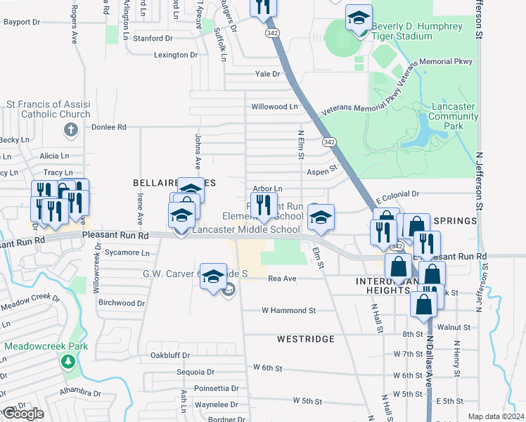 map of restaurants, bars, coffee shops, grocery stores, and more near 608 Arbor Lane in Lancaster