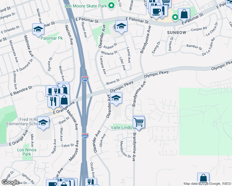 map of restaurants, bars, coffee shops, grocery stores, and more near 518 Georgetown Place in Chula Vista
