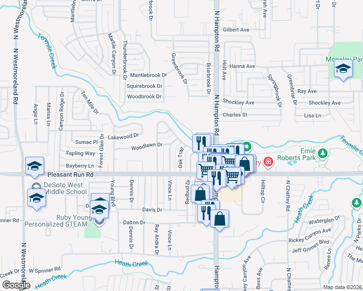 map of restaurants, bars, coffee shops, grocery stores, and more near 929 Oak Trail in DeSoto