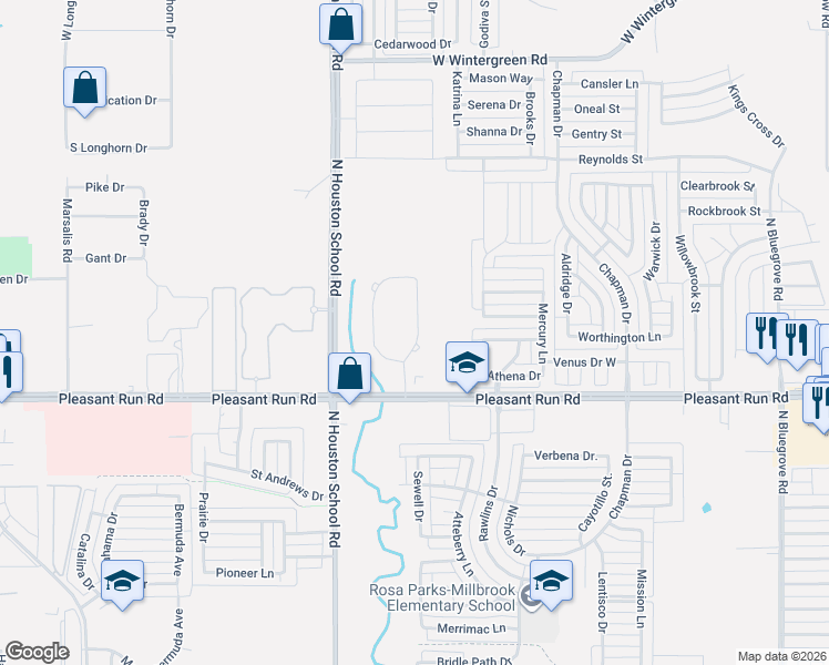map of restaurants, bars, coffee shops, grocery stores, and more near 1569 East Springcrest Circle in Lancaster