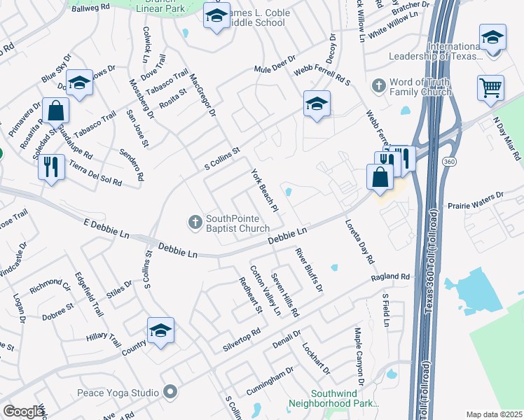 map of restaurants, bars, coffee shops, grocery stores, and more near 8111 Lost Canyon Trail in Arlington