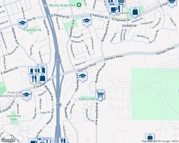 map of restaurants, bars, coffee shops, grocery stores, and more near 532 Georgetown Place in Chula Vista
