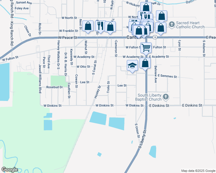map of restaurants, bars, coffee shops, grocery stores, and more near 434 Trolio Street in Canton