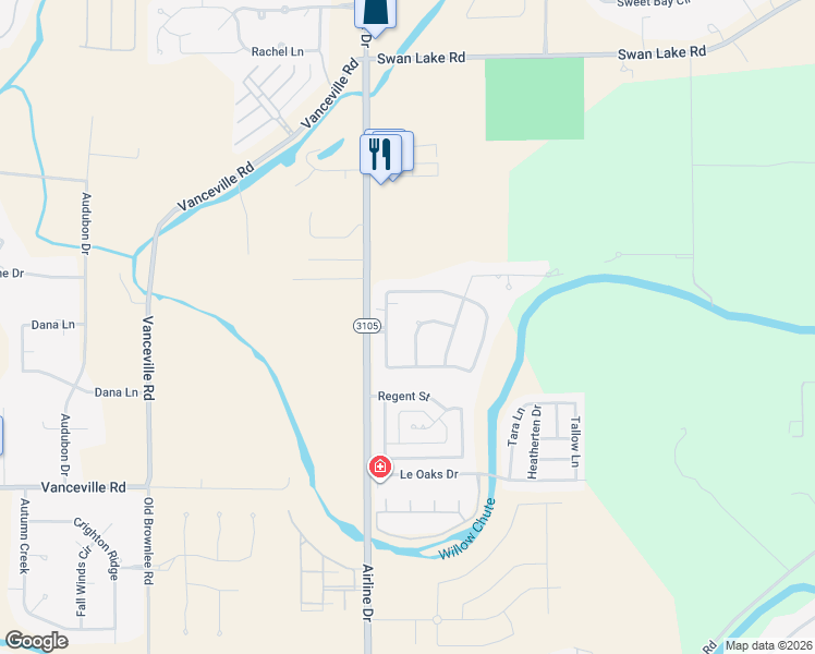 map of restaurants, bars, coffee shops, grocery stores, and more near 1825 Emberwood Circle in Bossier City