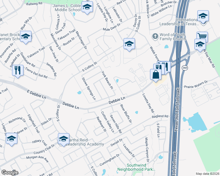 map of restaurants, bars, coffee shops, grocery stores, and more near 8118 York Beach Place in Arlington