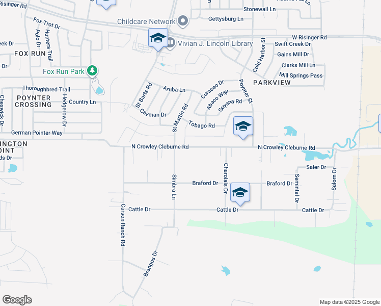 map of restaurants, bars, coffee shops, grocery stores, and more near 2901 North Crowley Cleburne Road in Crowley