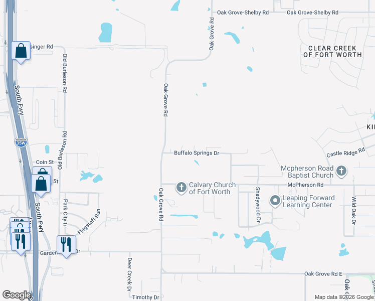 map of restaurants, bars, coffee shops, grocery stores, and more near 745 Buffalo Springs Drive in Fort Worth