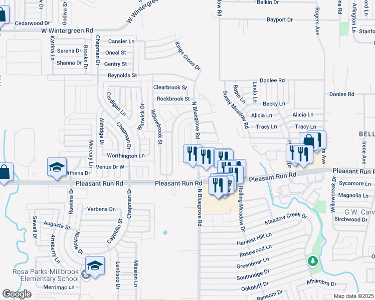 map of restaurants, bars, coffee shops, grocery stores, and more near 1430 Brook Meadow Circle in Lancaster