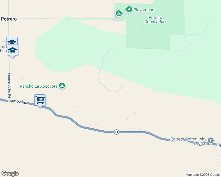 map of restaurants, bars, coffee shops, grocery stores, and more near 25675 Potrero Park Drive in Potrero