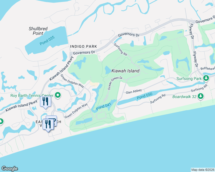 map of restaurants, bars, coffee shops, grocery stores, and more near 4 Ocean Green Drive in Kiawah Island