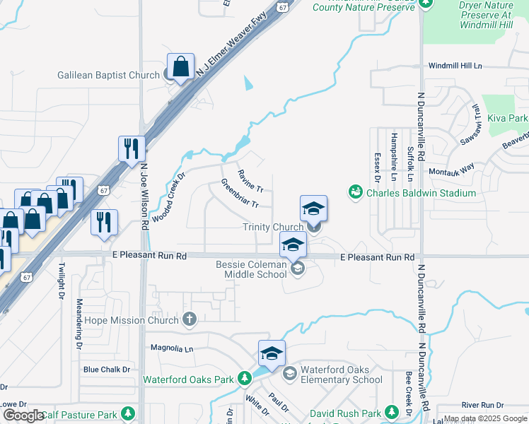 map of restaurants, bars, coffee shops, grocery stores, and more near 1006 Greenbriar Tr in Cedar Hill