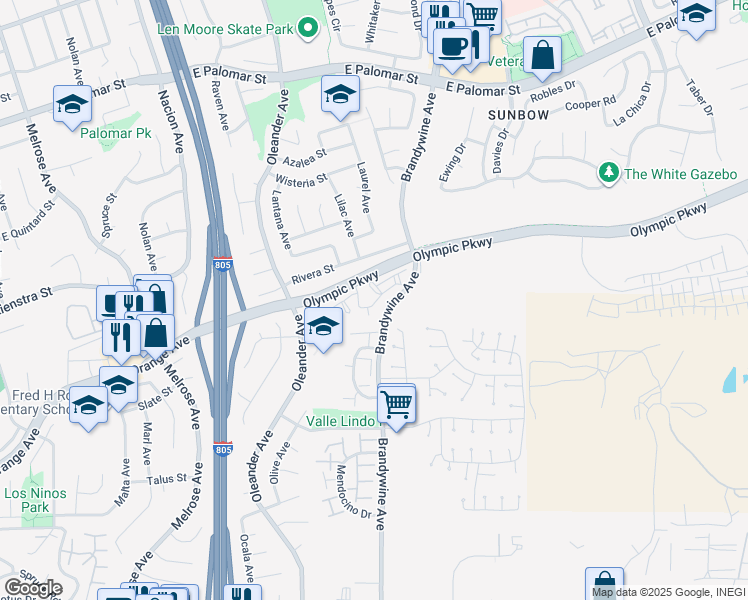 map of restaurants, bars, coffee shops, grocery stores, and more near 575 Portsmouth Drive in Chula Vista