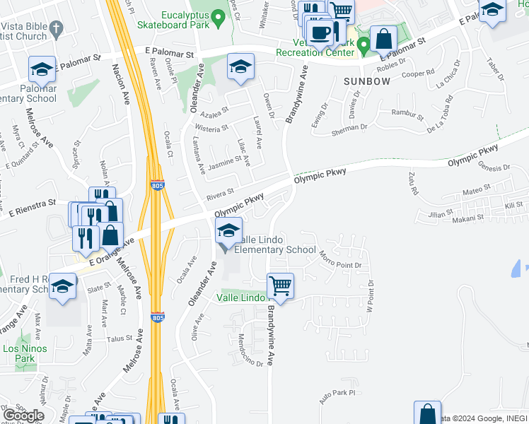 map of restaurants, bars, coffee shops, grocery stores, and more near 580 Portsmouth Drive in Chula Vista