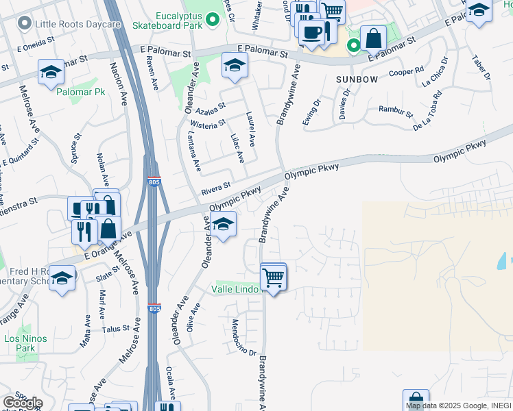 map of restaurants, bars, coffee shops, grocery stores, and more near 575 Portsmouth Drive in Chula Vista