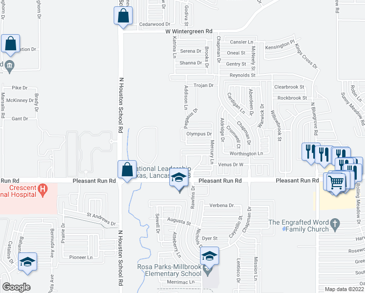 map of restaurants, bars, coffee shops, grocery stores, and more near 1839 Apollo Lane in Lancaster