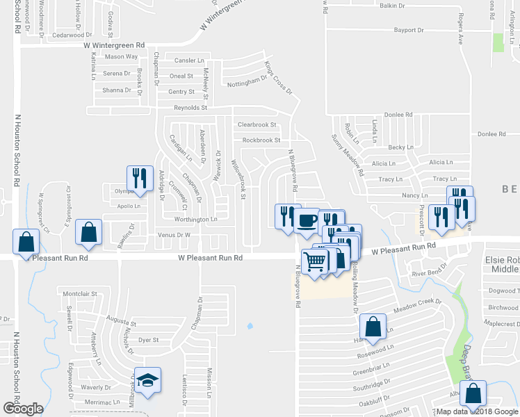 map of restaurants, bars, coffee shops, grocery stores, and more near 1407 Oakbrook Street in Lancaster