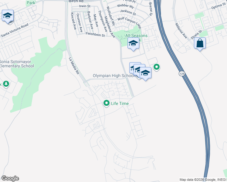map of restaurants, bars, coffee shops, grocery stores, and more near 6000 Luminary Drive in Chula Vista