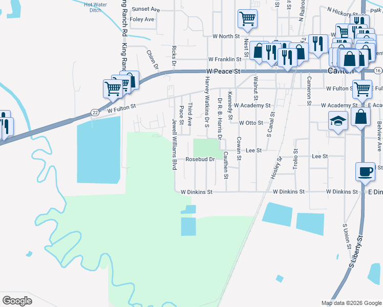 map of restaurants, bars, coffee shops, grocery stores, and more near 451 Third Avenue in Canton