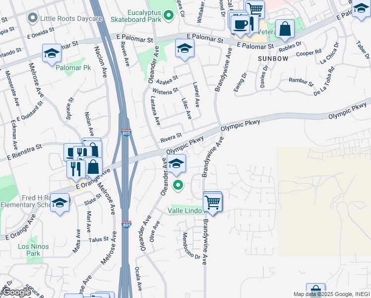 map of restaurants, bars, coffee shops, grocery stores, and more near 535 Georgetown Place in Chula Vista