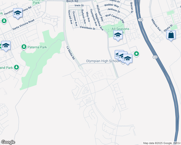 map of restaurants, bars, coffee shops, grocery stores, and more near Santa Luna Street in Chula Vista