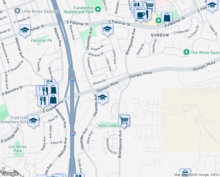 map of restaurants, bars, coffee shops, grocery stores, and more near 519 Georgetown Place in Chula Vista