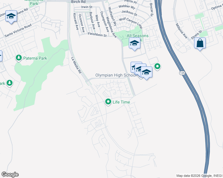 map of restaurants, bars, coffee shops, grocery stores, and more near 6000 Luminary Drive in Chula Vista