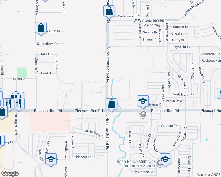map of restaurants, bars, coffee shops, grocery stores, and more near 1606 North Houston School Road in Lancaster