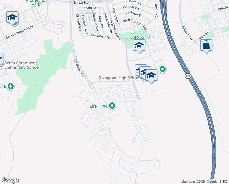 map of restaurants, bars, coffee shops, grocery stores, and more near Radiant Court in Chula Vista