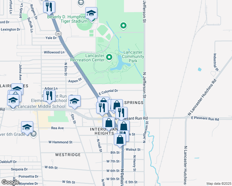 map of restaurants, bars, coffee shops, grocery stores, and more near 230 East Colonial Drive in Lancaster