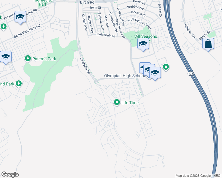 map of restaurants, bars, coffee shops, grocery stores, and more near 6000 Luminary Drive in Chula Vista