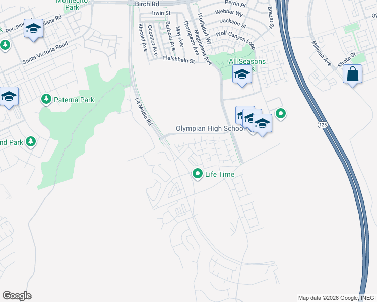 map of restaurants, bars, coffee shops, grocery stores, and more near 6000 Luminary Drive in Chula Vista