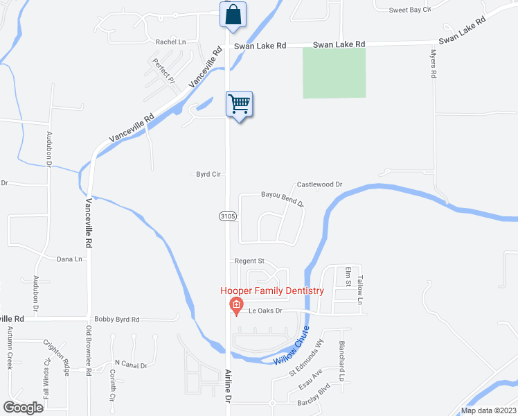 map of restaurants, bars, coffee shops, grocery stores, and more near 1825 Emberwood Circle in Bossier City