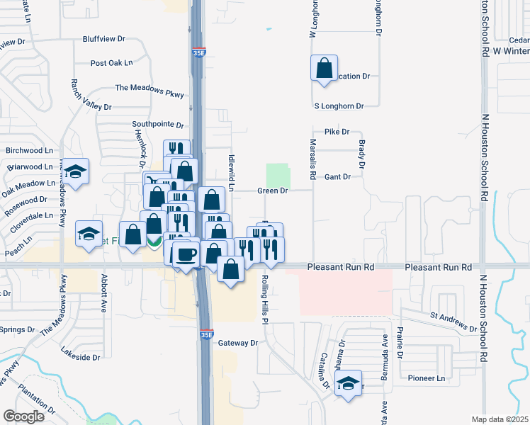 map of restaurants, bars, coffee shops, grocery stores, and more near 3201 Park Circle Drive in Lancaster