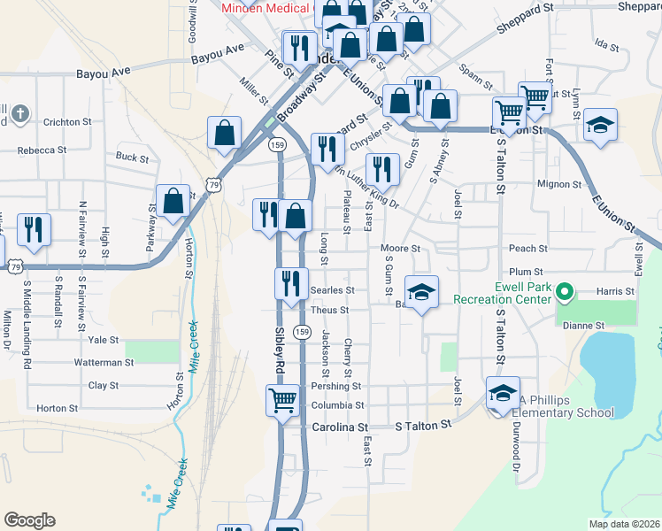 map of restaurants, bars, coffee shops, grocery stores, and more near 517 Chestnut Street in Minden