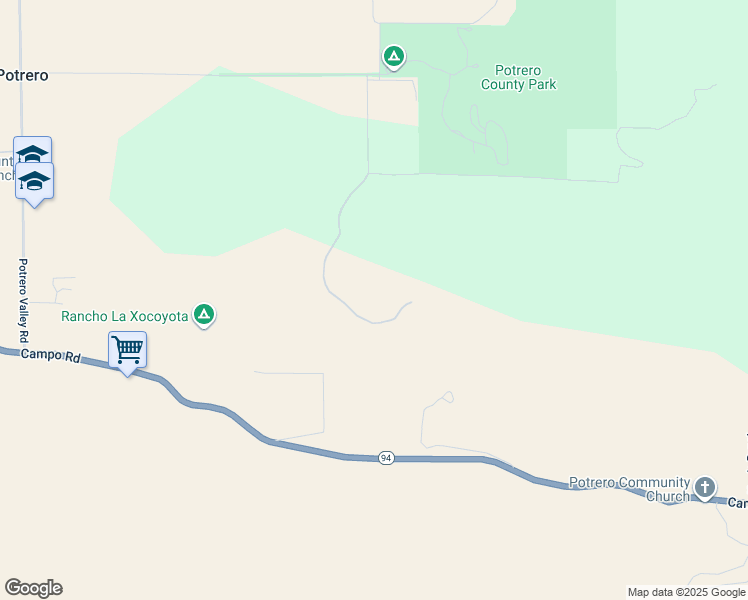 map of restaurants, bars, coffee shops, grocery stores, and more near 25675 Potrero Park Drive in Potrero