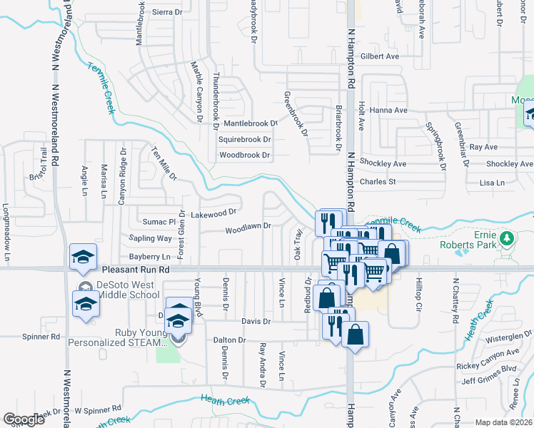 map of restaurants, bars, coffee shops, grocery stores, and more near 1009 Ray Andra Drive in DeSoto