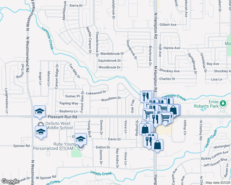 map of restaurants, bars, coffee shops, grocery stores, and more near 1009 Ray Andra Drive in DeSoto