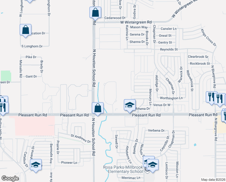 map of restaurants, bars, coffee shops, grocery stores, and more near 1569 East Springcrest Circle in Lancaster