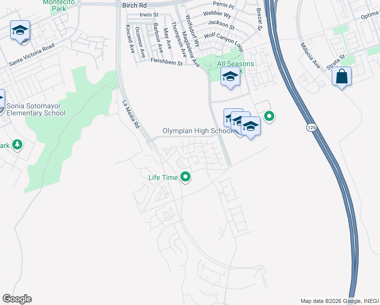 map of restaurants, bars, coffee shops, grocery stores, and more near Radiant Court in Chula Vista